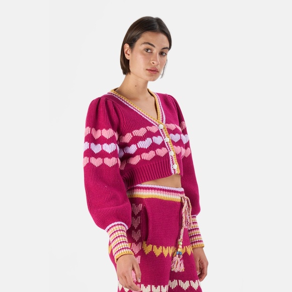 LoveShackFancy Buena Heart Print Cropped Cardigan in Warm Heart - Picture 12 of 16